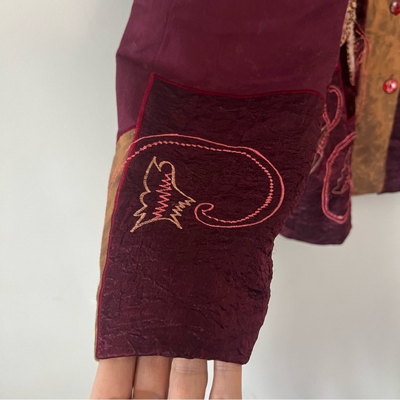 Vintage Patchwork Embroidered Velvet Lightweight Jacket Boho Festival XL Hippie - Picture 7 of 15